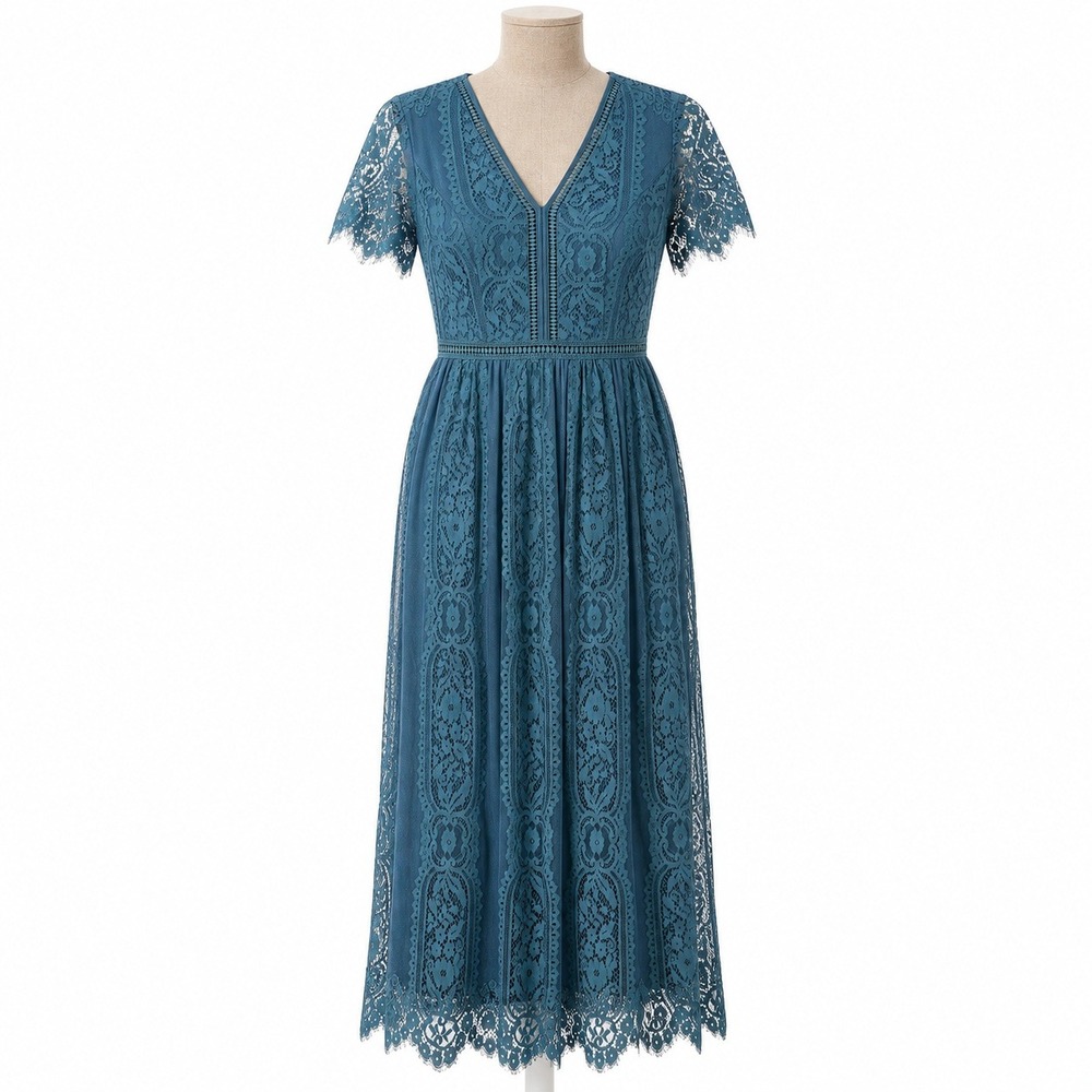 Floral Lace Flutter Sleeve Maxi Dress Size M Teal Romantic Fairy Boho Whimsigoth